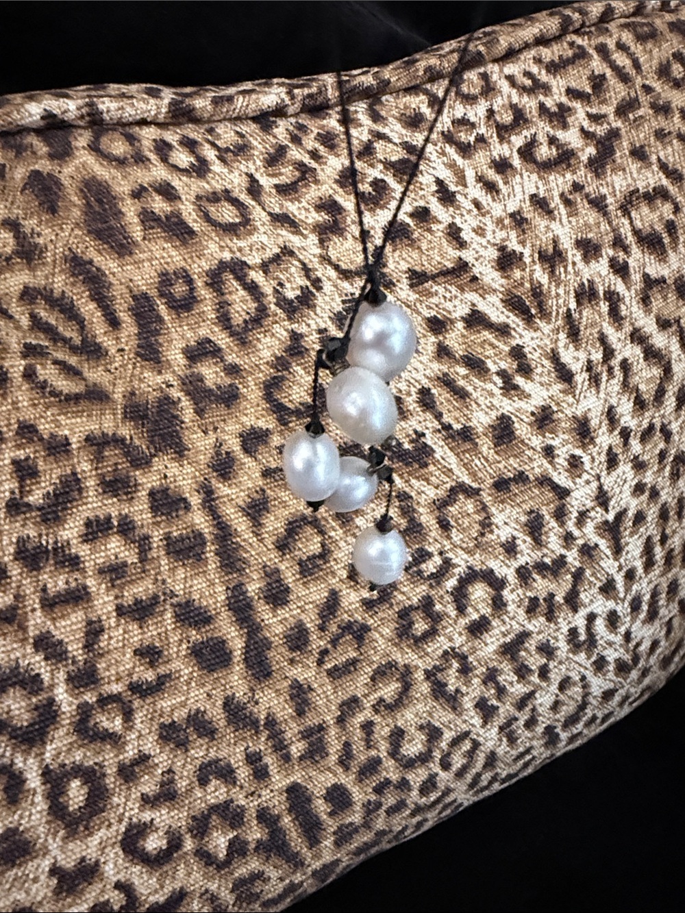 Freshwater Pearl Cluster Necklace on Black Cord - White Pearls